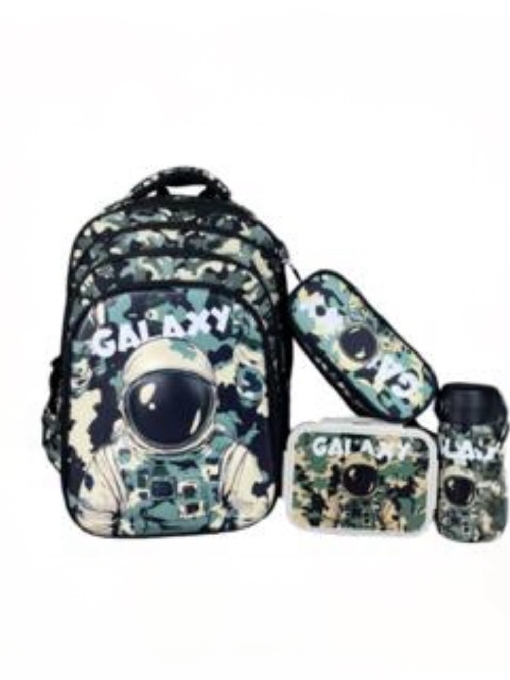 Galaxy By Harvic Kids Backpack Set in Green Camo with Astronaut Print